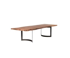 Mesa de madera maciza-Mesa auxiliar circular de 2 niveles Marco de metal curvo industrial de madera para mesita de noche de dormitorio Almohadillas ajustables - Product Image 2