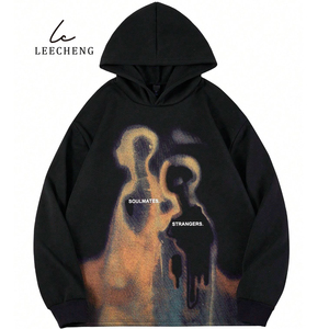 LEECHENG Sweat à capuche pour homme Premium Artistic Abstract Print Sweatshirt Soulmates Strangers Graphic Streetwear Fashion Hooded Collar - Product Image 4