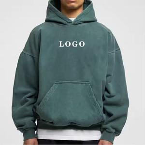 Trendy Oversized Acid Wash Hoodie For Men Vintage Wash Pullover Long Sleeve Sweatshirt Winter Drop Shoulder Hoody - Product Image 5