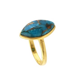 Azul cobre turquesa piedra preciosa Marquesa forma mujer hermoso anillo orgánico Natural sólido esterlina 14K oro relleno joyería fina - Product Image 4