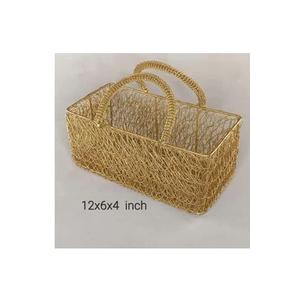Panier en fil métallique en maille de couleur dorée pour le rangement de cadeaux à bas prix panier rectangulaire en métal de forme pour la vente en gros - Product Image 1