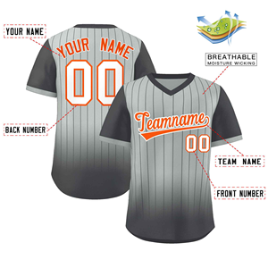 Maillot de baseball personnalisé à col en V avec rayures dégradées grises, nom et numéro personnalisés, t-shirt de sport respirant - Product Image 2