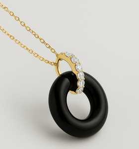 Unisex 14K จี้ทองคำแข็งสีเหลืองทองออกแบบอย่างสวยงามสีดำนิลรูปโดนัทเพชรโรเดียมชุบการตั้งค่าการจัดงานแต่งงาน - Product Image 4