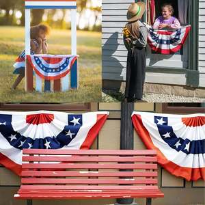 ธงพับรูปพัดแบบอเมริกัน - ขนาด 2x4 ฟุต ธงปักลายครึ่งวงกลมแบบอเมริกัน - ผ้าไนลอนอ็อกซ์ฟอร์ดคุณภาพพรีเมียม ลายดาวแห่งความรักชาติ - Product Image 1