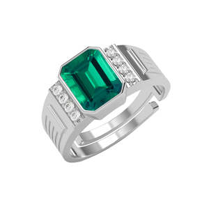 NOVAMART Fine Buy Premium 925 Pure Sterling <b>Silver</b> <b>Rings</b> for <b>Men</b> Boho Style Emerald Cut Cluster Jade Main Stone Rhodium Plated F - Product Image 1