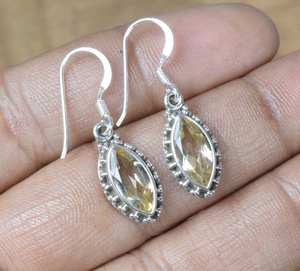 Yellow <b>Citrine</b> 925 Sterling Silver Hook <b>Earrings</b> Faceted Gemstone Handmade Jewelry Gift for Her or Wife - Product Image 4