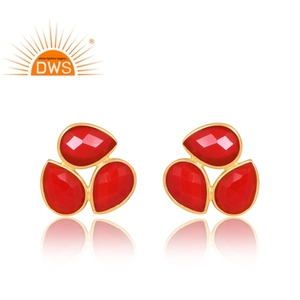 Meilleures ventes Boucles d'oreilles en argent sterling 925 plaqué or 18 carats Flash en pierre précieuse de culture de corail Demi Fine Jewelry Manufacturer - Product Image 1