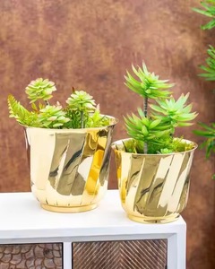 Maceta de Interior de latón pulido para sala de estar, oficina, decoración del hogar, contenedor dorado minimalista para plantas pequeñas - Product Image 3