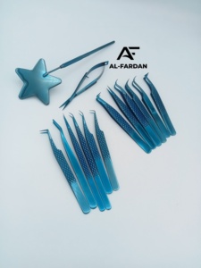 Ensemble de pinces à extensions de cils avec ciseaux à ressort, poignées miroir étoilées, couleur plasma bleue, pince à volume pour cils, logo personnalisé - Product Image 1
