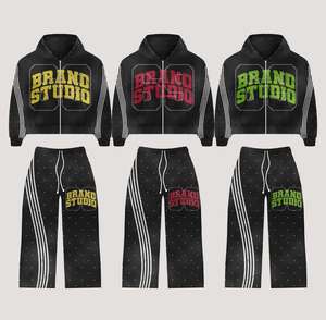 Pantalons évasés 2 pièces sérigraphiés au design personnalisé Survêtements zippés Ensemble veste zippée de haute qualité vente en gros fabriqué en usine - Product Image 1