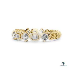12.04 CT Yellow <b>Gold</b> Emerald Cut Lab Grown Diamond Link Bracelet in 18K <b>Solid</b> <b>Gold</b>, Square Emerald Halo Statement Bracelet - Product Image 2