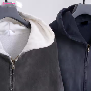 Sweat à capuche zippé pour homme, style streetwear vintage, délavé effet soleil, 100% coton molletonné/éponge française, séchage rapide, respirant, hiver - Product Image 3