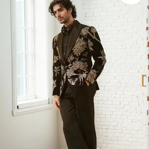 经典男士结婚礼服2件套黑色夹克裤优雅男士套装定制西装舞会晚宴套装 - Product Image 1