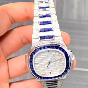 Vente chaude à la mode montre glacée blanc et bleu diamant Moissanite montre pour hommes carré Bling Hip Hop montre-bracelet - Product Image 3