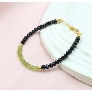 Cute Gold Beaded Bracelet with Peridot & Black Spinel Freshwater Pearl & Zircon Main Material <b>Charm</b> Bracelets - Product Image 3