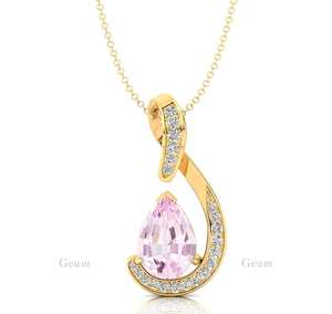 Venta al por mayor de oro sólido elegante Halo encanto colgante collares preciosos naturales morganita piedras preciosas colgantes finos reales encantos - Product Image 2