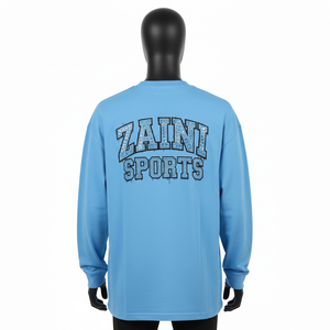 Camiseta de Manga Larga de Algodón Jersey de Alta Calidad, Sensación Suave, Azul Cielo, Impresión Personalizada con Logotipo de Pedrería para Hombre - Product Image 2