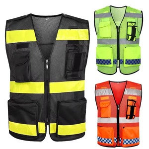 Custom Logo Summer Construction Work Vest Security Pockets Waterproof <b>Fluorescent</b> Thermal Mesh Breathable Safety Vest for Work - Product Image 3