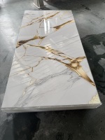 Panel de Pared de PVC MORLENX, Lámina de Mármol Blanco UV con Textura Natural Marrón Gris