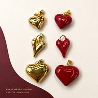 Ciondoli a Cuore 3D in Smalto Rosso, Placcati in Oro 18k, in Ottone Lucidato, a Forma di Cuore, per Donna