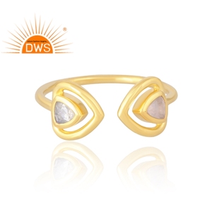 Anillo de piedras preciosas de cuarzo rosa y Luna arcoíris Natural chapado en oro de 18 quilates de plata de ley 925, fabricante de joyería fina Demi - Product Image 3