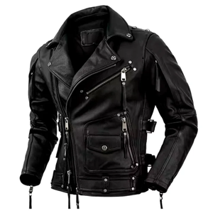 Men's High Quality PU Leather Stand Collar Motorcycle Jacket Winter Casual Zipper <b>Cardigan</b> Plain Dyed Non woven Slim - Product Image 2