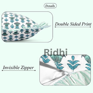 Juego de Fundas de Almohada Lumbar Ridhi 12x20, Color Azul Aguamarina, con Volantes, Estampado Floral a Mano, Algodón, Personalizable, Lavable a Máquina - Product Image 6