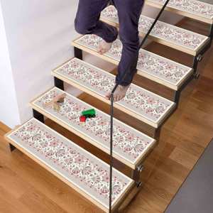 Tapis imprimé : rose, gris, tendance, moderne, motif marche d'escalier, lavable en machine, gobelin - Product Image 2
