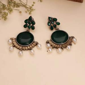 ต่างหูเงินโบราณทำมือสไตล์โบฮีเมียนประดับออนิกซ์แบบฝังขอบ สำหรับผู้หญิง ของขวัญวันครบรอบ - Product Image 3