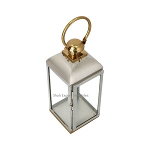 Lanterne à bougie en acier inoxydable et verre fini argent brillant pour la décoration de la maison et du jardin - Product Image 5