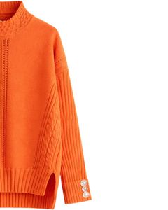 Conjunto de Suéter de Punto Naranja Brillante y Pantalones Anchos para Mujer, Jersey de Cuello Alto, Ropa de Salón Acogedora para Invierno, Fabricante Personalizado OEM - Product Image 2