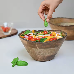 Bol de service en bois de manguier avec bordure en écorce japonaise Bol de service décoratif pour fruits Bol de service en gros par croissant artisanal - Product Image 1