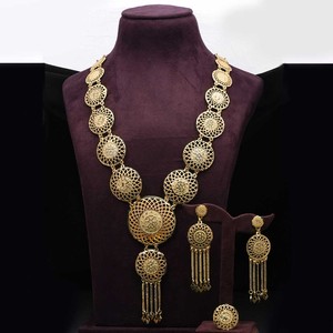 <b>Gold</b> Plated Forming <b>Long</b> Jewelry Set, Modern Turkish Design <b>Long</b> Jewelry Set, Fashion <b>Necklaces</b> Set, Brass <b>Gold</b> Plated Jewelry. - Product Image 1