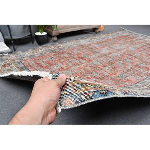 พรมตุรกีวินเทจคลาสสิกสีส้มเบจ5.2x8.6ft ขนสัตว์งานเย็บปะทำด้วยมือพรมลายสี่เหลี่ยมผืนผ้าลายทางสำหรับห้องนั่งเล่นด้านหลังทำจากยาง - Product Image 3