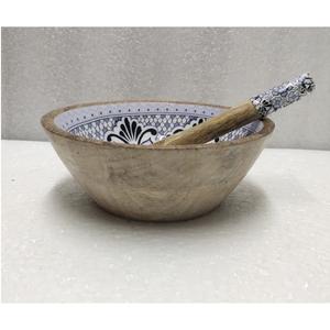 Eco Friendly Natural Wooden <b>Bowl</b> With Enamel Printed Fancy Design Round Shape Wooden Serving <b>Bowl</b> for Kitchen Organizer - Product Image 4