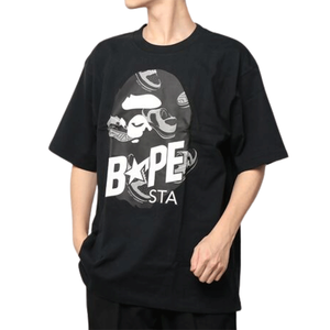 Nouveauté T-shirt en jersey de coton noir pour un style décontracté, tendance streetwear, t-shirts imprimés Baped à col rond unisexe - Product Image 1
