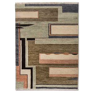 Alfombras de Lana Verde Blythe Anudadas a Mano LCA-7027(Fr) para el Hogar, Alfombra de Salón con Patrón Abstracto de 9x12 para Decoración de Dormitorios y Pasillos - Product Image 1