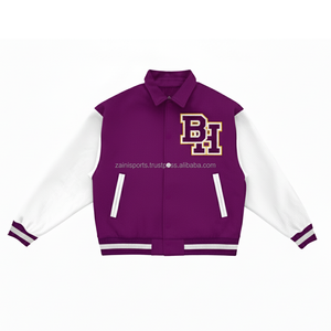 Premium 350 GSM mezcla de lana Varsity chaqueta púrpura cuerpo blanco mangas personalizado Chenille Logo bordado mujer Varsity chaqueta - Product Image 1