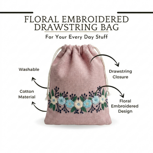 Bolsa con Cordón Bordada en Rosa Floral, Diseño de Bordado Elegante, Totalmente Personalizable, Estuche para Joyas, Kit de Regalo, Empaque - Product Image 3