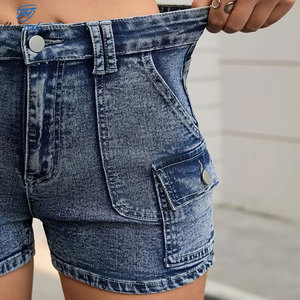 Shorts en jean pour femmes personnalisés, respirants, lavés, légers, à séchage rapide, taille haute, bleu jean, vente en gros, service OEM - Product Image 6