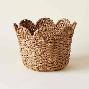 Natural Water hyacinth <b>Storage</b> Basket Set Scallop Edge Round Stackable Eco Friendly Laundry Organizer Rustic Style - Product Image 5