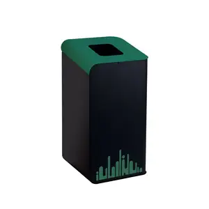 Rubik Evo Großstadt-Abfallcontainer - robustes Stahlgehäuse mit markanten farbigen Deckeln und klebender Dekoration für Stadthimmelslinie