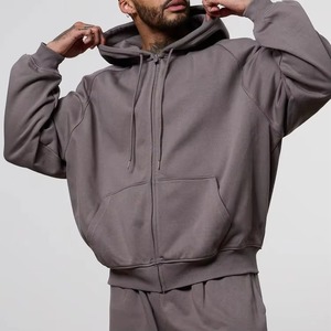 Custom Logo Mens 2-Piece <b>Hooded</b> Sweatpants Oversized <b>Zip</b> Hoodie Set Blank Plain Cotton Polyester Fleece Heavy Comfortable - Product Image 2