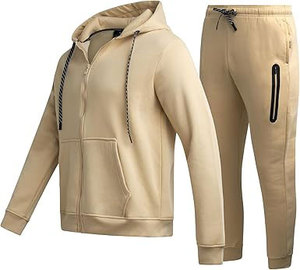 Survêtement à capuche en jersey 100% coton marron clair pour hommes, design respirant, avec logo sur le devant, pour l'entraînement sportif d'hiver. - Product Image 2