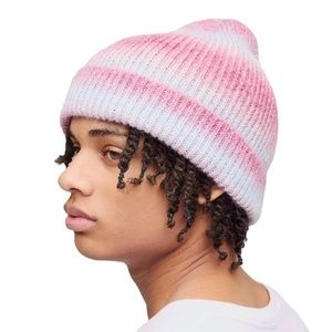 Gorro Unisex de punto degradado rosa azul desteñido, gorro suave para invierno, ropa de calle cálida, gorro de Calavera, logotipo personalizado, bordado 3D a la moda - Product Image 1