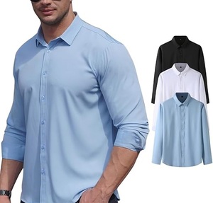 Camisa de vestir para hombre Casual Slim Fit Camisas de vestir de negocios formales de alta calidad Color sólido Transpirable Venta caliente - Product Image 4