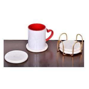 Juego de posavasos de mármol blanco personalizado ecológico con soporte de Metal, posavasos único para cerveza, café, té, Bar, accesorios para bebidas - Product Image 1