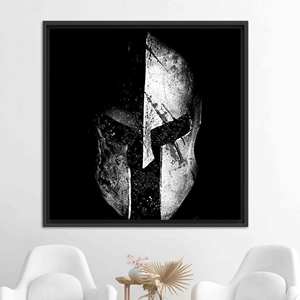 Art sur toile Casque Spartan Molon Labe : Impression moderne noir et blanc, toile encadrée noire - Product Image 1