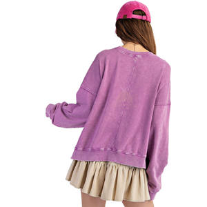 High Quality <b>Long</b> Casual Winter <b>Sweatshirt</b> <b>for</b> <b>Women</b> Front Custom Embroidery Thick 100% Cotton Fleece Acid Wash Printing - Product Image 4