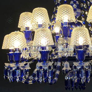 Lustre en cristal de luxe européen impérial avec bras en bambou clair et bleu pour salle de banquet, auditorium, <span class=keywords><strong>lampe</strong></span> suspendue personnalisée - Product Image 3